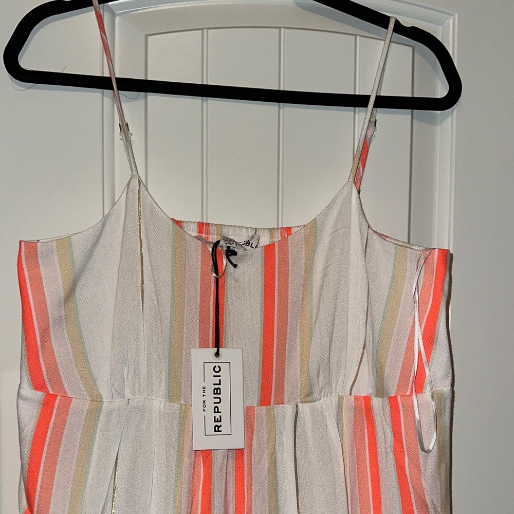 Versona Striped Maxi Dress - White, Pink, Orange, Gold